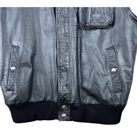 Porsha Black Leather Biker Vest Bomber Men's Size 42 Pockets - Picture 4 of 9